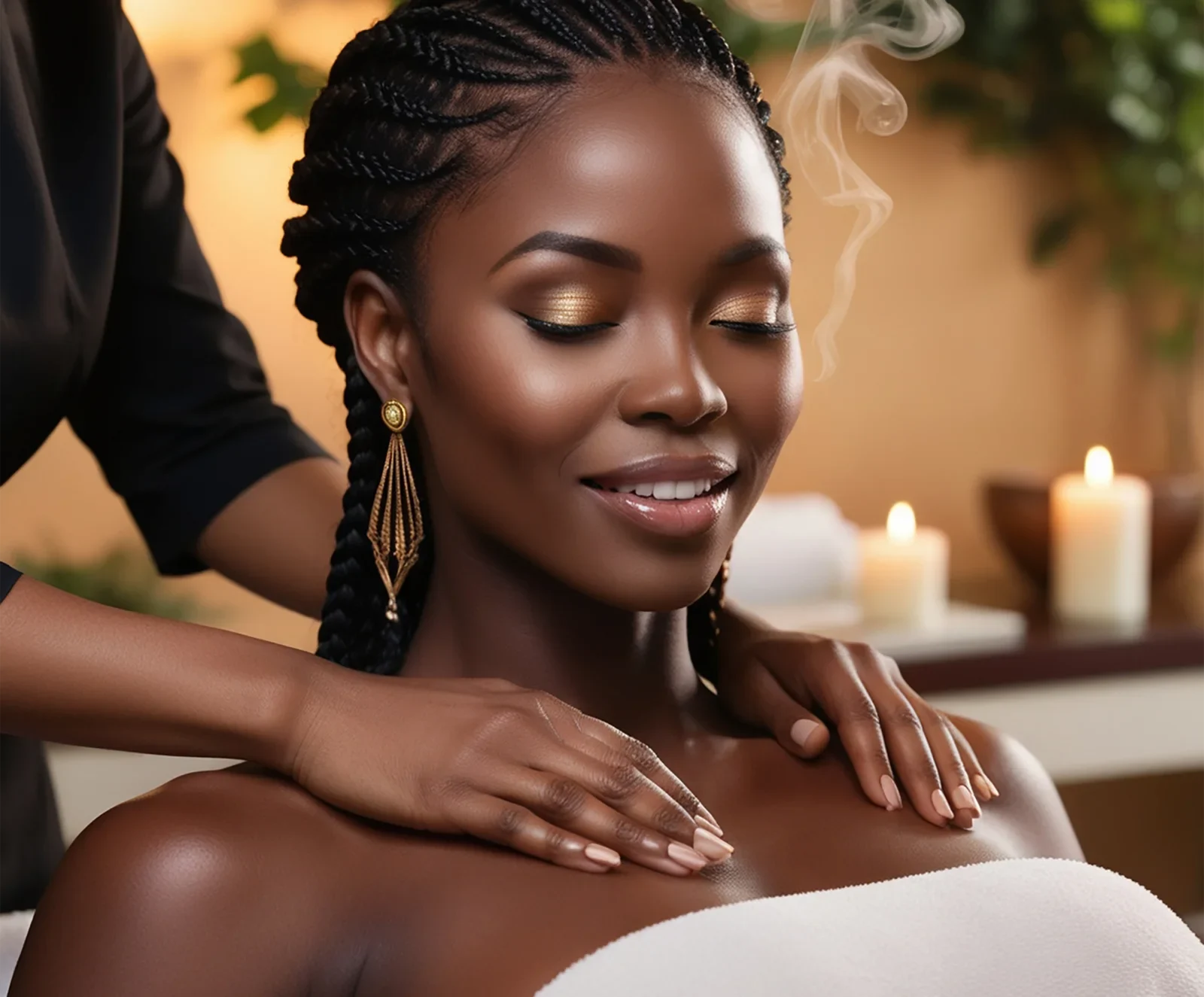 A professional performing a calming de-stress massage on a client.