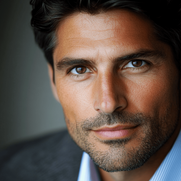 Random man in his forties brown eyes and slightly grizzled hair