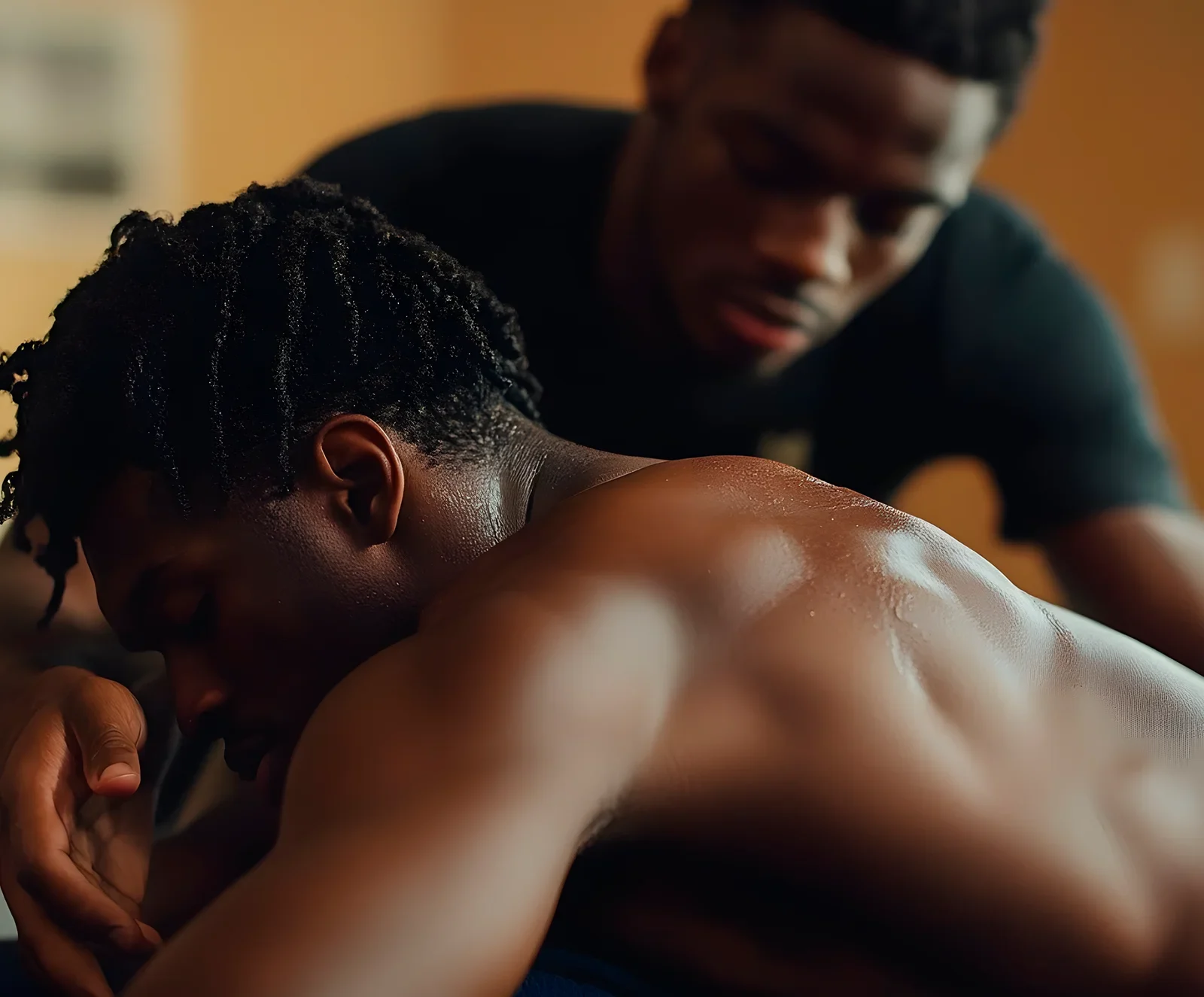A sport massage targeting the head, neck, and back to relieve tension.