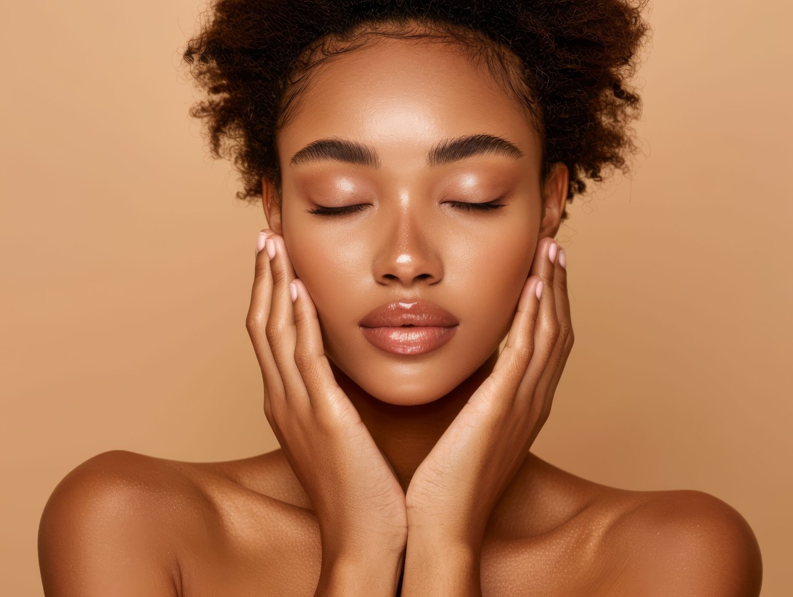 Woman gently touching her neck, a candidate for double chin reduction Seychelles